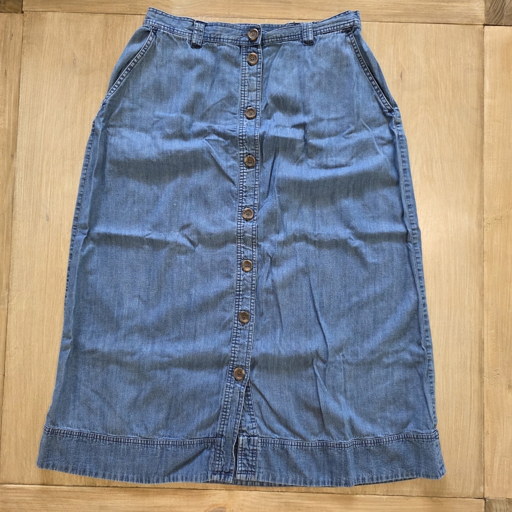 TravelSmith Vintage Button-Front Denim Midi Skirt | Size 14 | Pockets